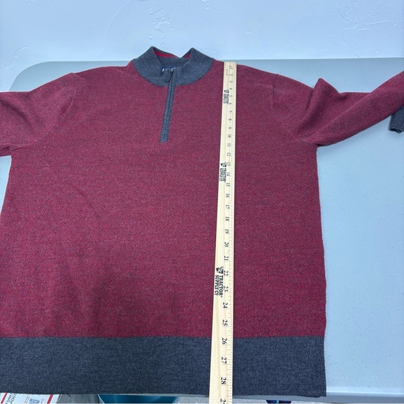 Cremieux Men's Red Gray Chevron 100% Extra Fine Merino Wool Zip Sweater Large - Picture 8 of 10